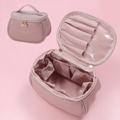 Water Proof PU Leather Makeup Storage Bag Zipper Portable Handle Cosmetic Bag