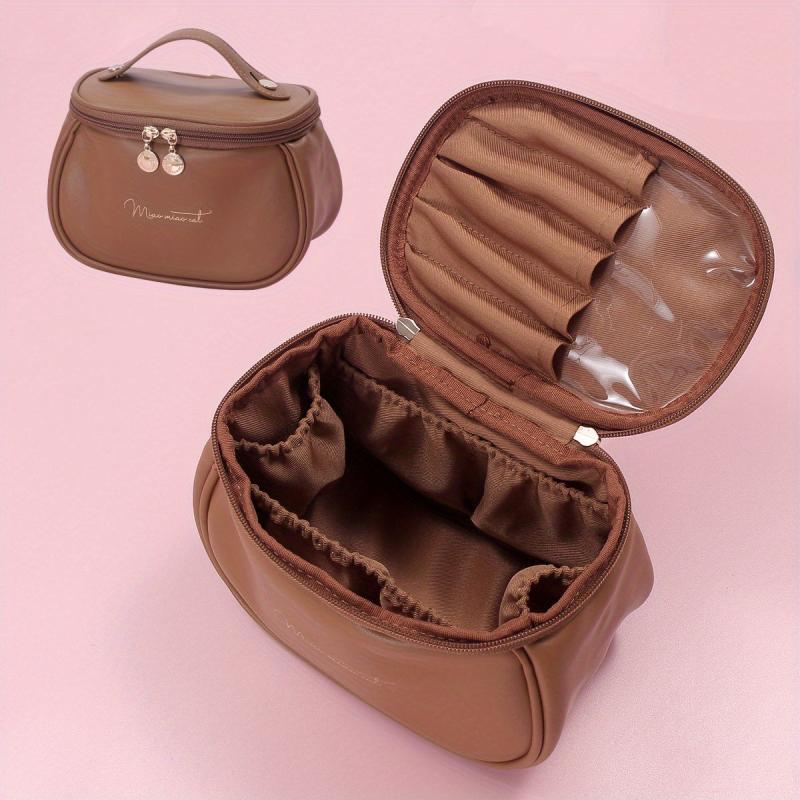 Water Proof PU Leather Makeup Storage Bag Zipper Portable Handle Cosmetic Bag