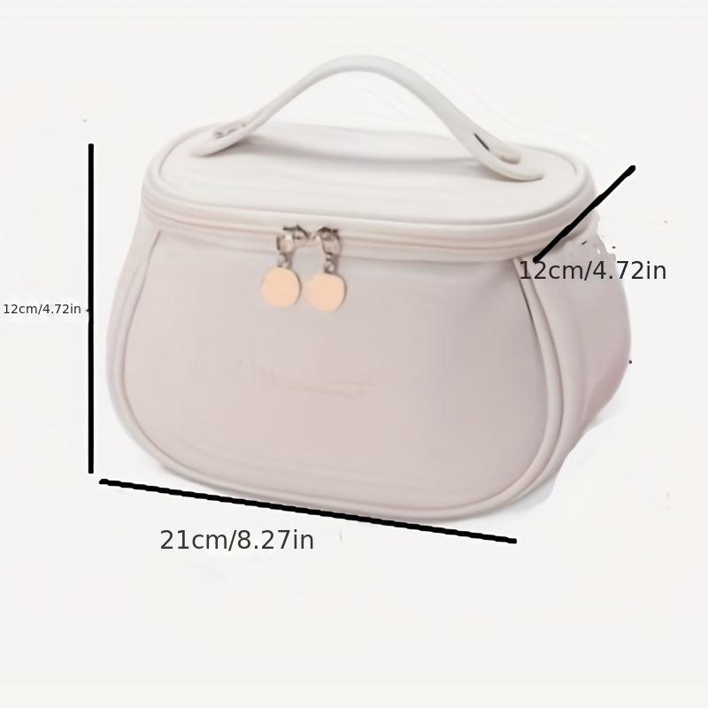 Water Proof PU Leather Makeup Storage Bag Zipper Portable Handle Cosmetic Bag