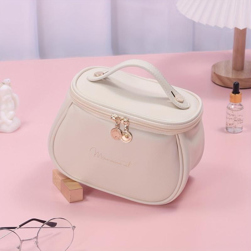 Water Proof PU Leather Makeup Storage Bag Zipper Portable Handle Cosmetic Bag