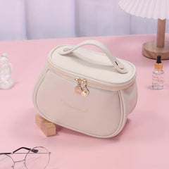 Water Proof PU Leather Makeup Storage Bag Zipper Portable Handle Cosmetic Bag