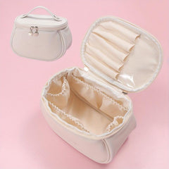 Water Proof PU Leather Makeup Storage Bag Zipper Portable Handle Cosmetic Bag