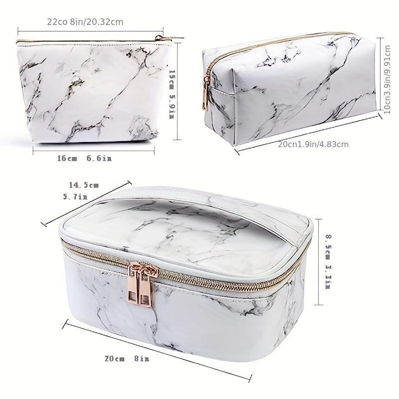 3Pcs Marble Pattern Makeup Bag Portable Travel Cosmetic Storage Bag