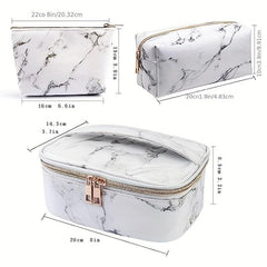 3Pcs Marble Pattern Makeup Bag Portable Travel Cosmetic Storage Bag