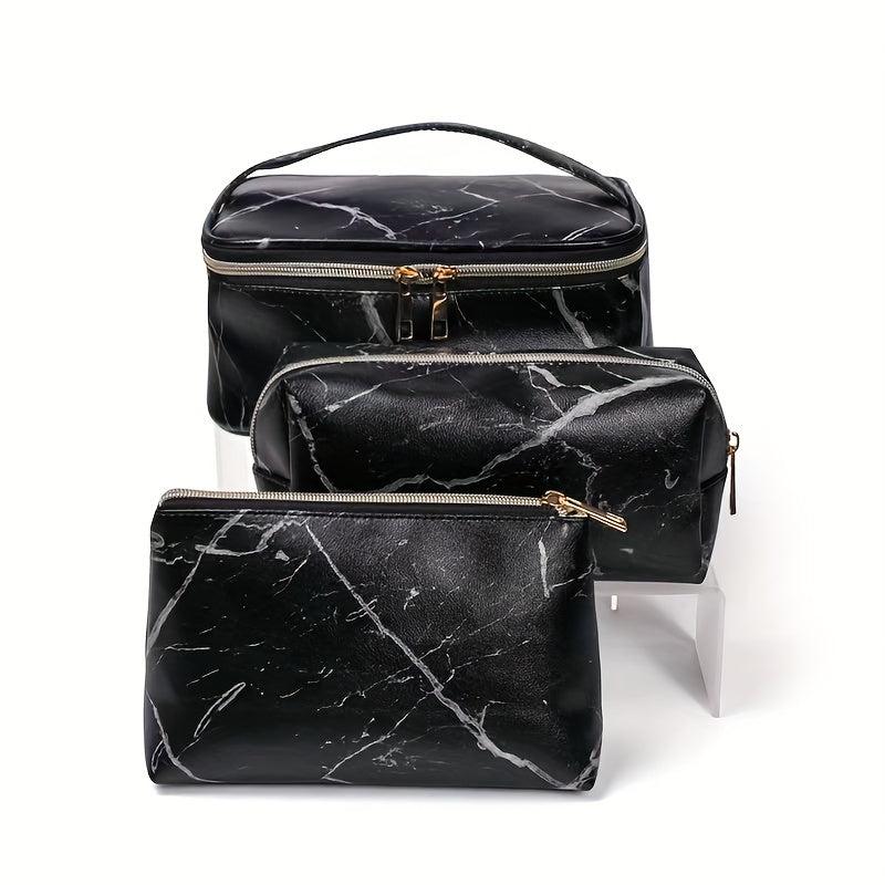 3Pcs Marble Pattern Makeup Bag Portable Travel Cosmetic Storage Bag