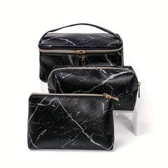 3Pcs Marble Pattern Makeup Bag Portable Travel Cosmetic Storage Bag