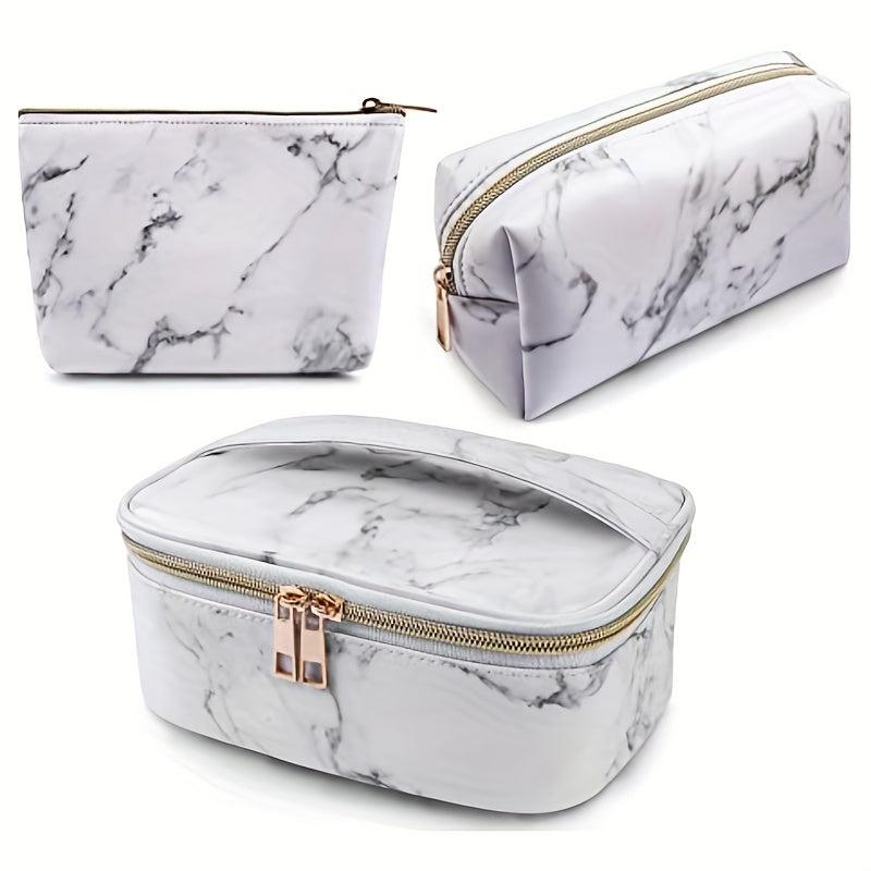 3Pcs Marble Pattern Makeup Bag Portable Travel Cosmetic Storage Bag