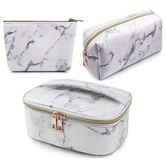 3Pcs Marble Pattern Makeup Bag Portable Travel Cosmetic Storage Bag