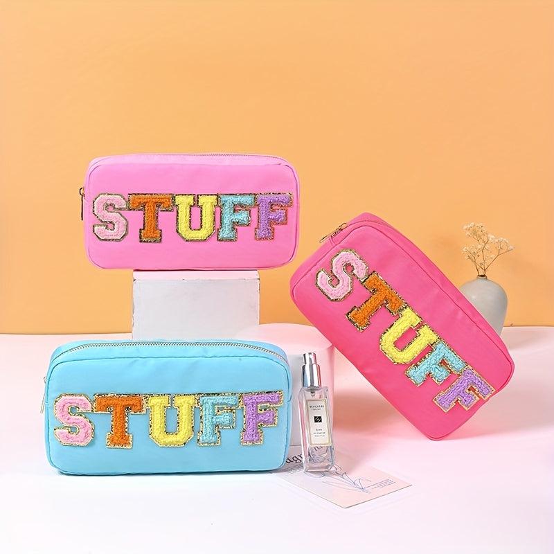 Plush Letter Print Zipper Makeup Pouch Lightweight Cosmetic Bag