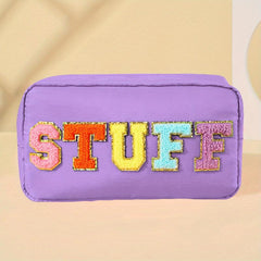 Plush Letter Print Zipper Makeup Pouch Lightweight Cosmetic Bag