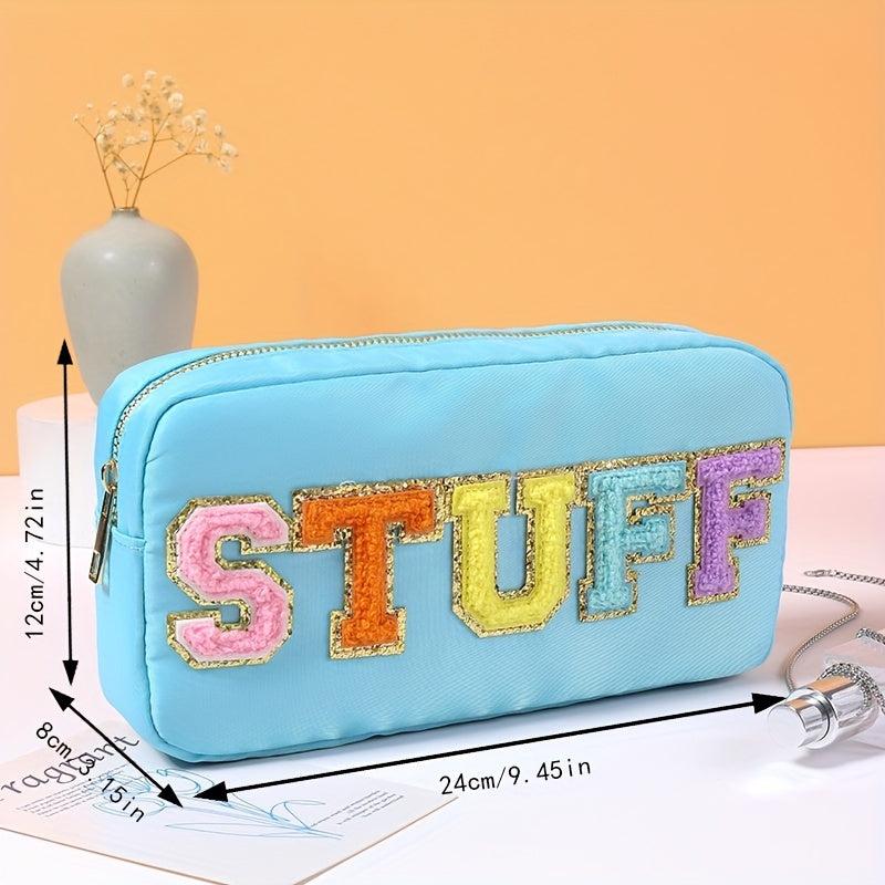Plush Letter Print Zipper Makeup Pouch Lightweight Cosmetic Bag