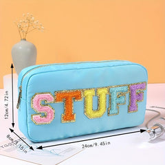 Plush Letter Print Zipper Makeup Pouch Lightweight Cosmetic Bag