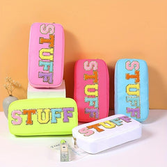 Plush Letter Print Zipper Makeup Pouch Lightweight Cosmetic Bag