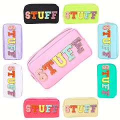 Plush Letter Print Zipper Makeup Pouch Lightweight Cosmetic Bag
