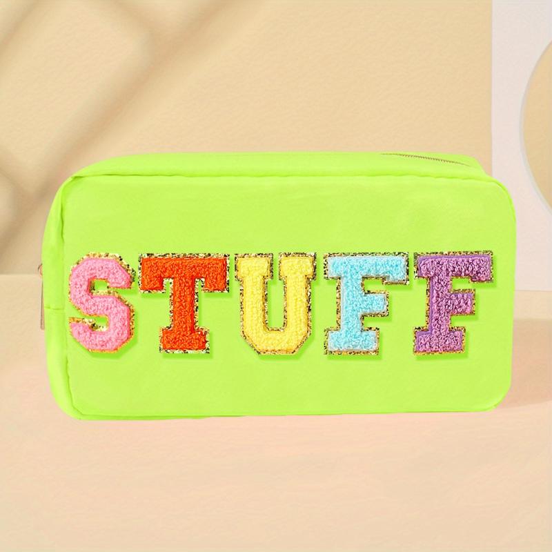 Plush Letter Print Zipper Makeup Pouch Lightweight Cosmetic Bag