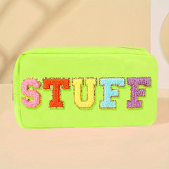 Plush Letter Print Zipper Makeup Pouch Lightweight Cosmetic Bag