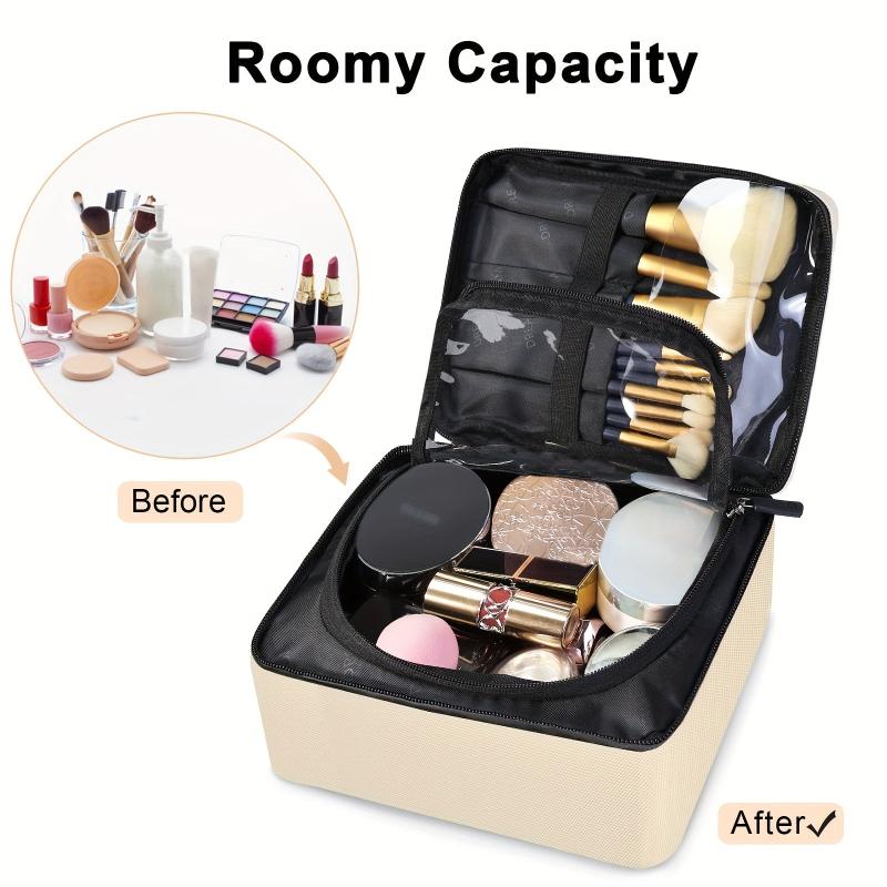 Square Cosmetic Bag PU Leather Waterproof Makeup Storage Organizer