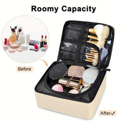Square Cosmetic Bag PU Leather Waterproof Makeup Storage Organizer