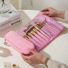 Large Capacity Travel Cosmetic Bag Roll up Makeup Brushes Organizer