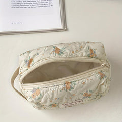 Floral Quilted Cosmetic Bag Portable Puffer Storage Pouch Makeup Organizer Bag