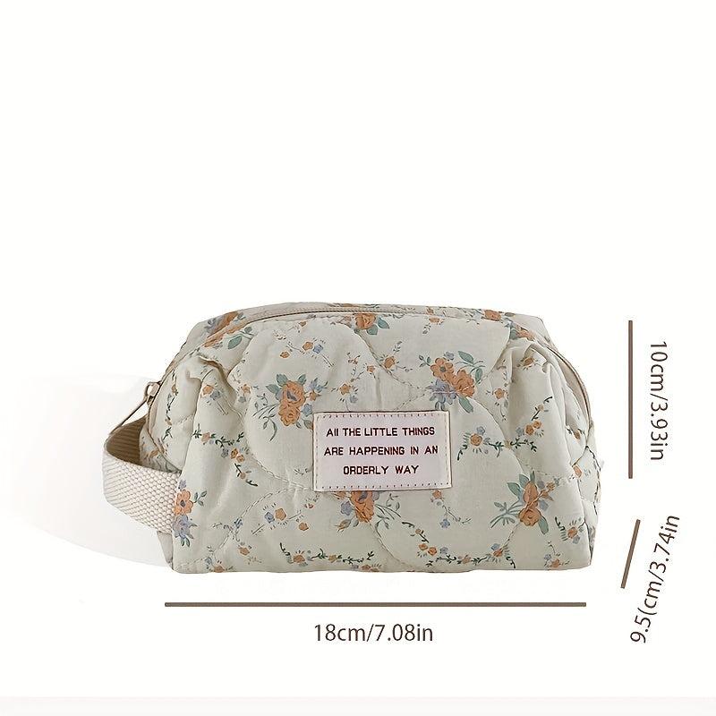 Floral Quilted Cosmetic Bag Portable Puffer Storage Pouch Makeup Organizer Bag