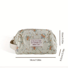Floral Quilted Cosmetic Bag Portable Puffer Storage Pouch Makeup Organizer Bag