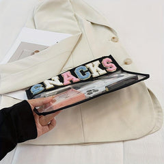 Clear Waterproof Cosmetic Bag Plush Letter Snacks Storage Zipper Bag