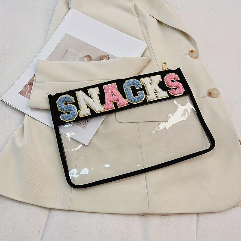 Clear Waterproof Cosmetic Bag Plush Letter Snacks Storage Zipper Bag