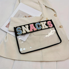 Clear Waterproof Cosmetic Bag Plush Letter Snacks Storage Zipper Bag