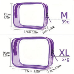 2 Pcs Clear Makeup Pouch Zipper Cosmetic Toiletry Bag