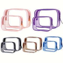 2 Pcs Clear Makeup Pouch Zipper Cosmetic Toiletry Bag