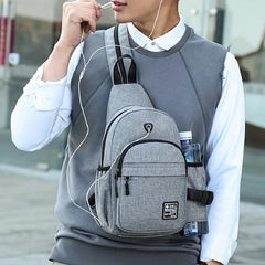 Casual Chest Bag with Earphone Port and Water Bottle Holder
