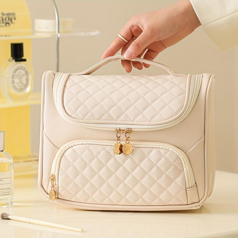 Quilted Cosmetic Bag PU Leather Waterproof Makeup Brushes Organizer