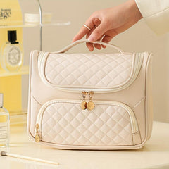 Quilted Cosmetic Bag PU Leather Waterproof Makeup Brushes Organizer