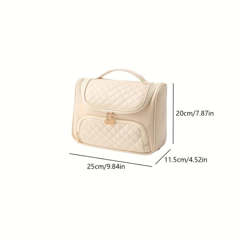 Quilted Cosmetic Bag PU Leather Waterproof Makeup Brushes Organizer