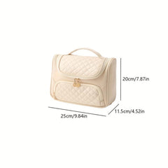 Quilted Cosmetic Bag PU Leather Waterproof Makeup Brushes Organizer