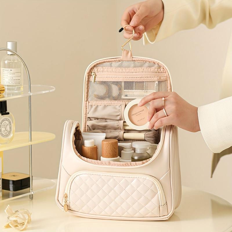 Quilted Cosmetic Bag PU Leather Waterproof Makeup Brushes Organizer