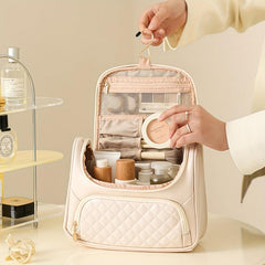 Quilted Cosmetic Bag PU Leather Waterproof Makeup Brushes Organizer