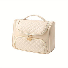 Quilted Cosmetic Bag PU Leather Waterproof Makeup Brushes Organizer