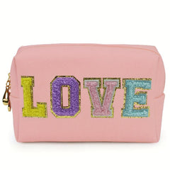 Chenille Letter Pattern Makeup Bag Zipper Clutch Cosmetic Bag