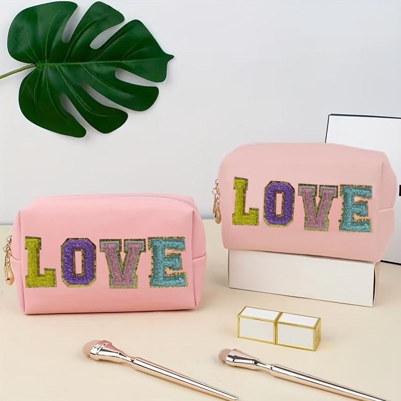 Chenille Letter Pattern Makeup Bag Zipper Clutch Cosmetic Bag