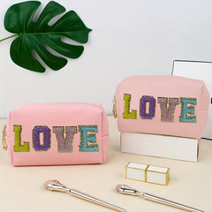 Chenille Letter Pattern Makeup Bag Zipper Clutch Cosmetic Bag