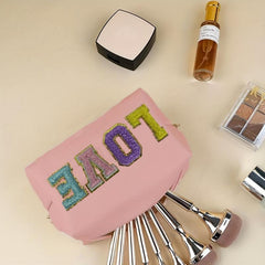 Chenille Letter Pattern Makeup Bag Zipper Clutch Cosmetic Bag