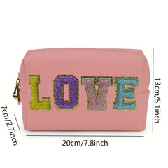 Chenille Letter Pattern Makeup Bag Zipper Clutch Cosmetic Bag