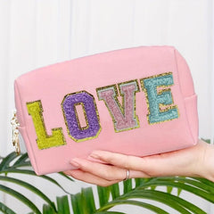 Chenille Letter Pattern Makeup Bag Zipper Clutch Cosmetic Bag