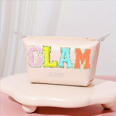 Chenille Letter Pattern Makeup Bag Zipper Carry On Bag Travel Toiletry Wash Bag