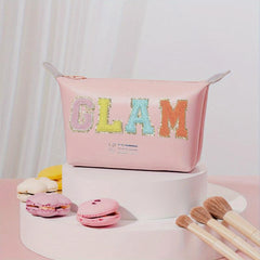 Chenille Letter Pattern Makeup Bag Zipper Carry On Bag Travel Toiletry Wash Bag