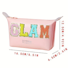 Chenille Letter Pattern Makeup Bag Zipper Carry On Bag Travel Toiletry Wash Bag