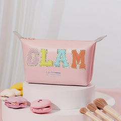 Chenille Letter Pattern Makeup Bag Zipper Carry On Bag Travel Toiletry Wash Bag