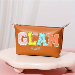 Chenille Letter Pattern Makeup Bag Zipper Carry On Bag Travel Toiletry Wash Bag